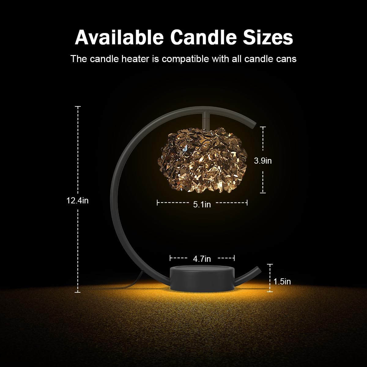 Yeuslor Gold Candle Warmer Lamp for Jar Candles with Adjustable Brightness＆Timer，Handcrafted Crystal＆Wooden Base, Luxurious Design,Home Decoration Electric Candle lamp(C-Shaped)