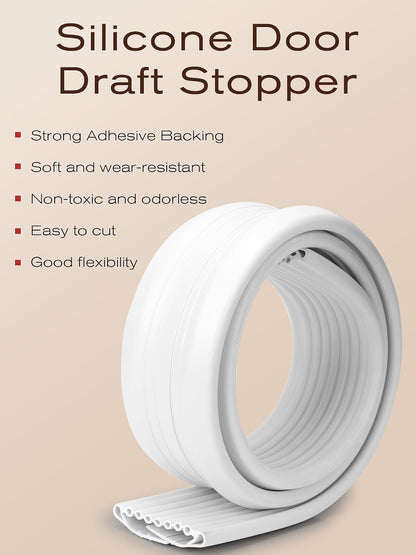 SUNMON Silicone Door Draft Stopper, 39in Upgraded Door Slide-On Under Door Seal Blocker, Under Door Sweep Weather Stripping（White）