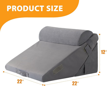 Ruqmuis Wedge Pillow Set for After Surgery, 3PCS Adjustable 9&12 Inch Bed Wedge Pillow for Sleeping, Incline Pillow Wedge for Headboard, Post Surgery, Acid Reflux, Neck&Back Support, White/Grey