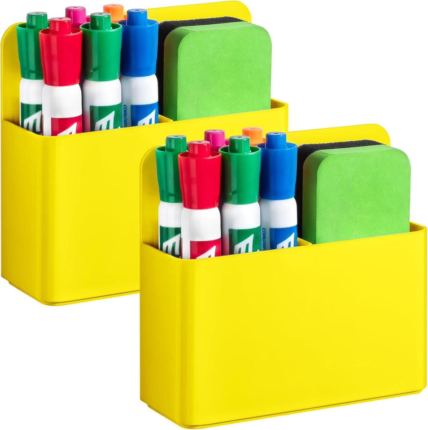 2 Pack Magnetic Pen Holder Cup for Whiteboard, Classroom Supplies | Plastic Magnetic Dry Erase Marker Holder for Refrigerator Fridge, Pencil Cup for School, Locker Accessories Organizer-White