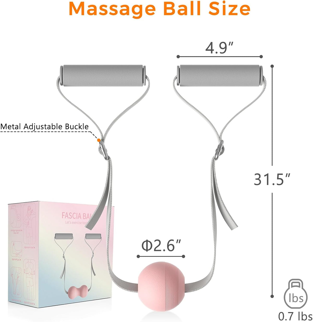 VICSKY Peanut Massage Ball with Handles & Pull Strap - Dual Trigger Point Therapy for Feet, Legs, Neck, Muscle Pain Relief, Myofascial Roller with Adjustable Strap (Pink)
