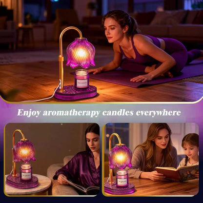 Flower Candle Warmer Lamp, Timer & 4-Level Dimmer, Adjustable Height | Flameless Electric Wax Warmer for Jar Candles, Includes 2 Bulbs, Pink, Home Decor Gift for Mom & Women, Housewarming
