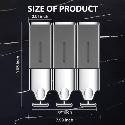 EHORIA Shampoo and Conditioner Dispenser, Shower Soap Dispenser | Shower Dispenser 3 Chamber No Drill, Wall Mounted Refillable Bottles, Shower Accessories for Bathroom, RV&Hotel,18.6oz 3 in 1