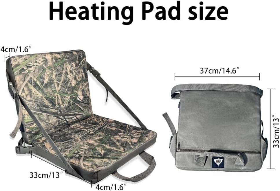 Hunting Seat Cushion with Backrest Adjustable Portable Heated Seat Pad Suitable for Hunting Ice Fishing Hiking and Camping (Batteries Not Included)