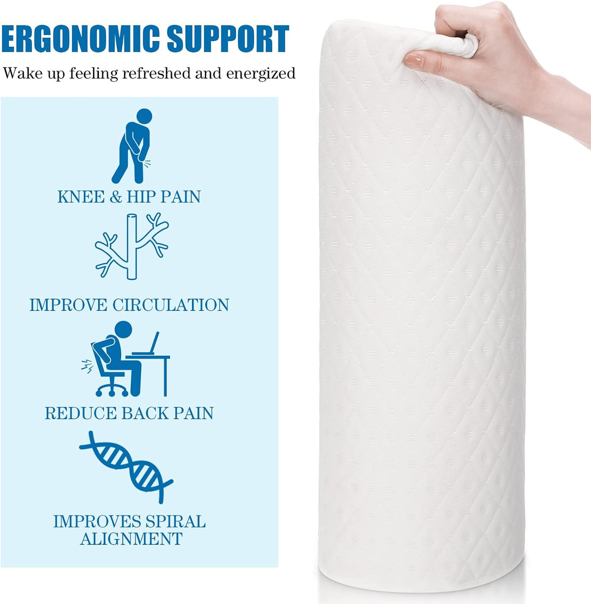 Maitys 3 Pcs Half Moon Bolster Pillow for Legs Memory Foam Leg Pillows for Sleeping Knee Neck Lumbar Support Back and Head Semi Roll for Ankle, Foot Comfort, Pregnant, Recovery, Washable Cover