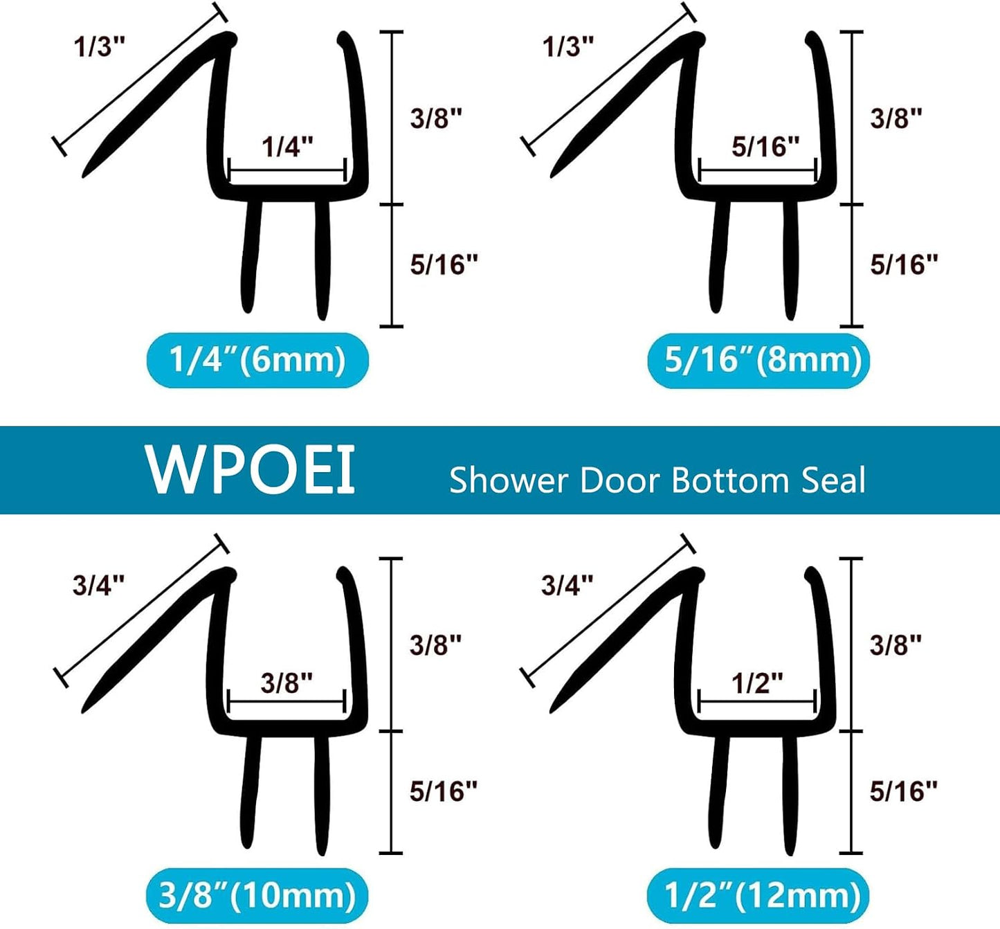 3 PCS Frameless Shower Door Bottom Seal 1/4 Inch Glass (15.75 in x 3),3 Section Segmented Installation Kit,Glass Shower Door Seal Strip Bottom,Weather Stripping Sweep Leak Water Guard