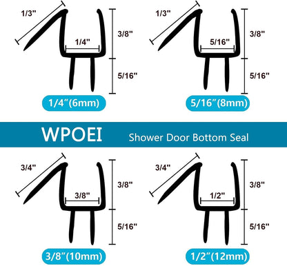 3 PCS Frameless Shower Door Bottom Seal 1/4 Inch Glass (15.75 in x 3),3 Section Segmented Installation Kit,Glass Shower Door Seal Strip Bottom,Weather Stripping Sweep Leak Water Guard