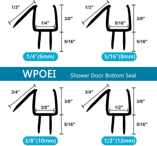 3 PCS Frameless Shower Door Bottom Seal 1/4 Inch Glass (15.75 in x 3),3 Section Segmented Installation Kit,Glass Shower Door Seal Strip Bottom,Weather Stripping Sweep Leak Water Guard