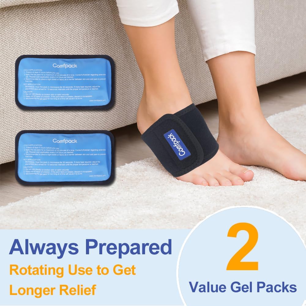 Comfpack Cold Therapy Wrap with 2 Packs for Pain Relief, Reusable Gel Ice Packs for Foot Plantar, Wrist, Ankle, Great for Sprains, Muscle Pain, Bruises, Injuries | Hot and Cold Ice Packs for Foot Plantar, Wrist, Ankle, Great for Sprains, Muscle Pain,
