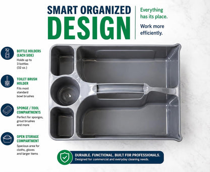 Libman Maid Caddy Cleaning Organizer, Heavy-Duty Janitorial Carry Caddy with Bottle Holders, Toilet Brush Holder & Tool Compartments, Commercial Cleaning Supply Tote