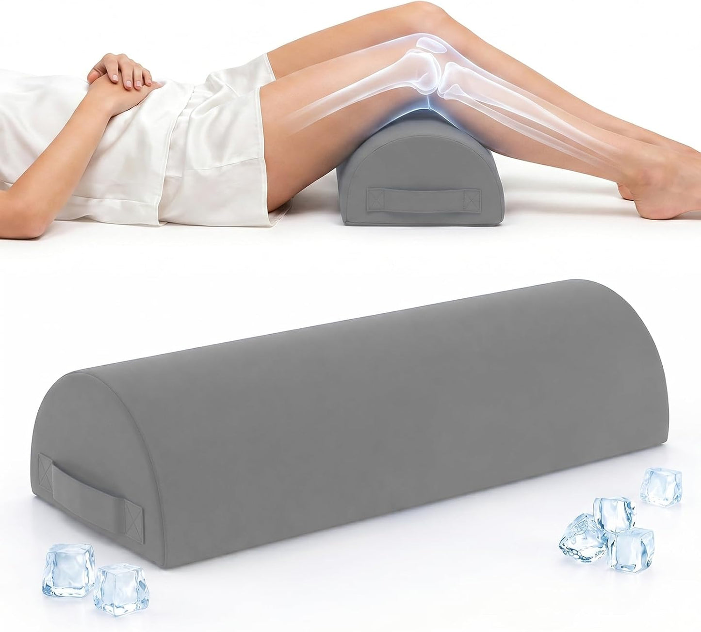 Knee Pillow for Back Sleeping - Half Moon Bolster Pillow for Legs - Cooling Under Knee Pillow for Sleeping on Back, Leg Support, Foot Elevation (Misty Blue)