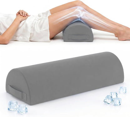 Knee Pillow for Back Sleeping - Half Moon Bolster Pillow for Legs - Cooling Under Knee Pillow for Sleeping on Back, Leg Support, Foot Elevation (Misty Blue)