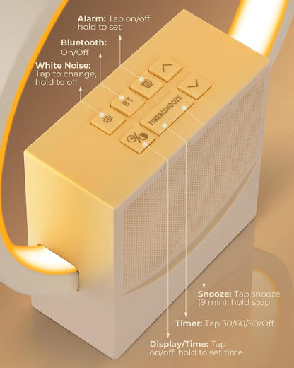 Sunrise Alarm Clock with White Noise Machine, 10 Soothing Sounds, Wake Up Light with Sleep Timer, 4-Level Touch Night Light, USB Port, Digital Alarm Clocks for Bedroom Heavy Sleepers Adults