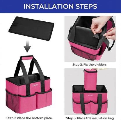 Ytonet Portable Cleaning Caddy with Handle, Water Resistant Cleaning Bag | with Handle & Foldable Divider for Cleaners, Housekeeping Tote for Kitchen & Bathroom, Car Tool Caddy Organizer Bag, Rosered