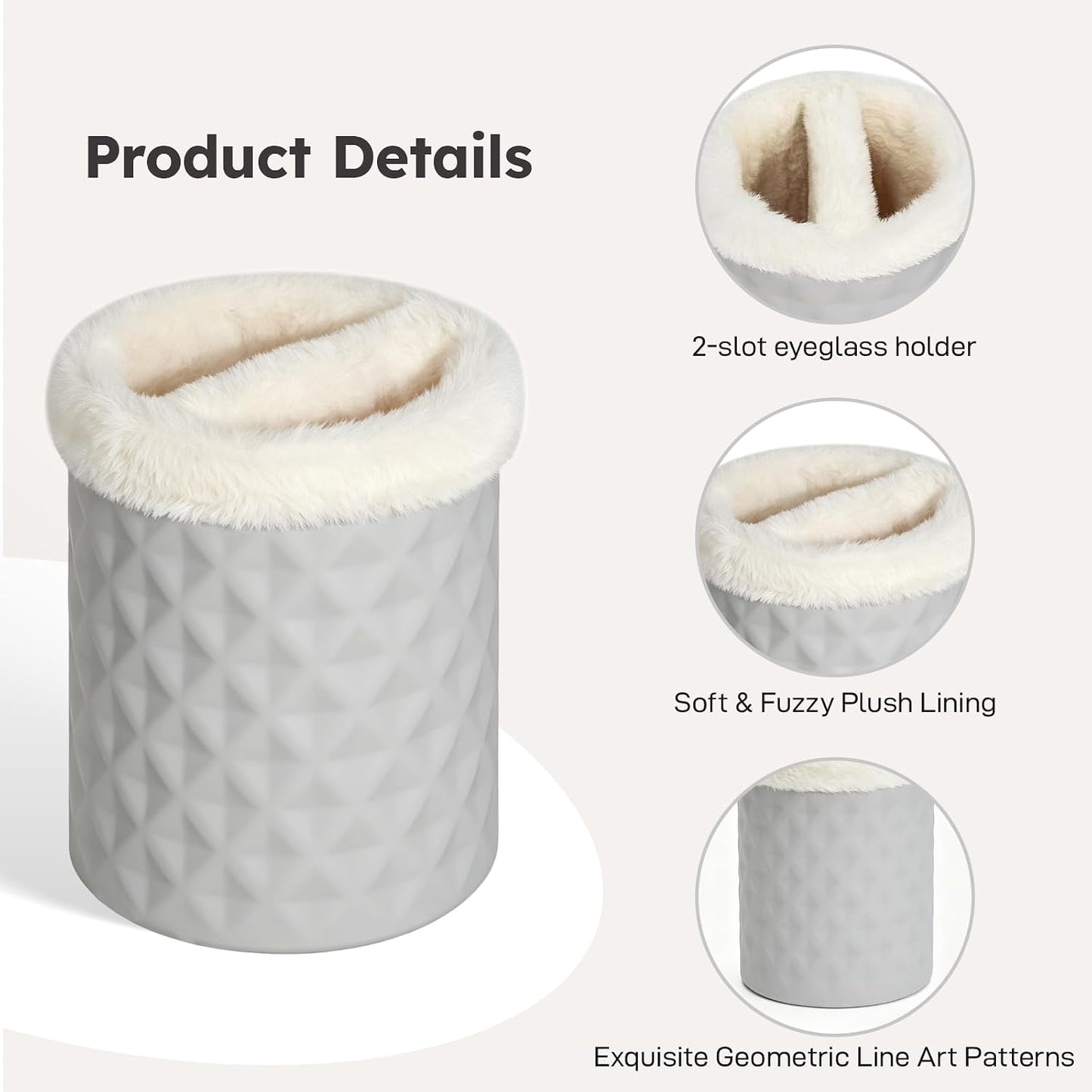 Double Glasses Holder, Silicone Plush Lined Eyeglass Holder Stand | 2 Compartments Anti-scratch Eye-glasses Case Storage Organizer for Nightstand, Desk, Table, Office, White