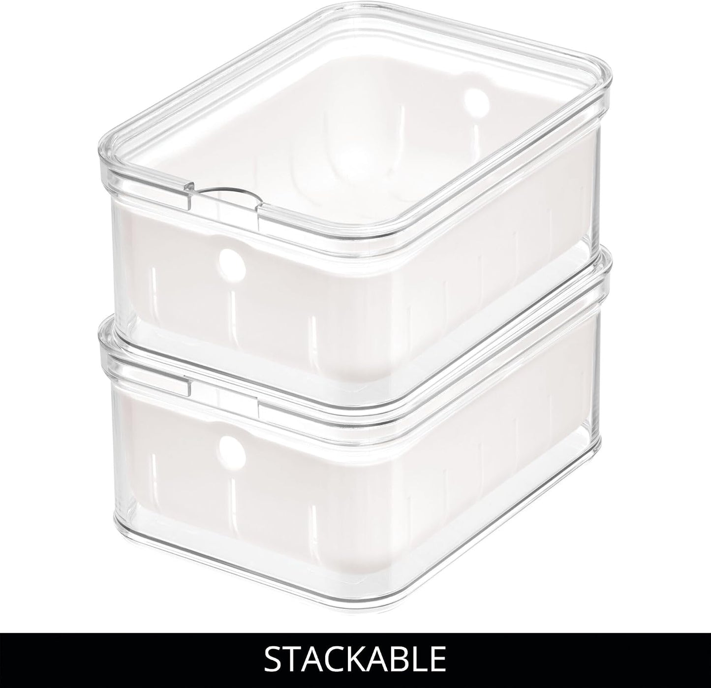 iDesign Small Fridge Berry Bin with Removable Colander Basket and Lid - Set of 2 - Clear/White