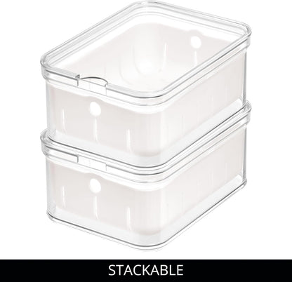 iDesign Small Fridge Berry Bin with Removable Colander Basket and Lid - Set of 2 - Clear/White