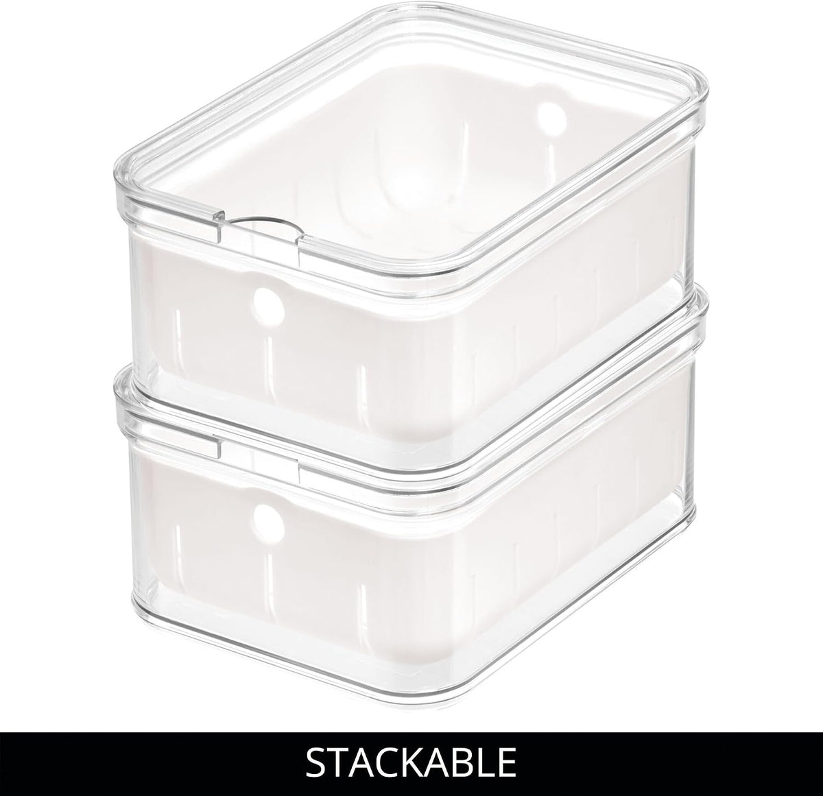 iDesign Small Fridge Berry Bin with Removable Colander Basket and Lid - Set of 2 - Clear/White