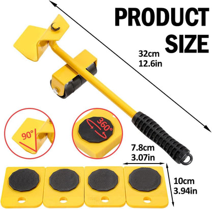 Vivicreate Furniture Lifter Mover Tool Set with Wheels Heavy Duty Moving Dolly Kit for Sofa Bed Cabinet Washing Machine Appliance Sliders Rollers Easy Moving Tool llantas para Mover muebles (Yellow)
