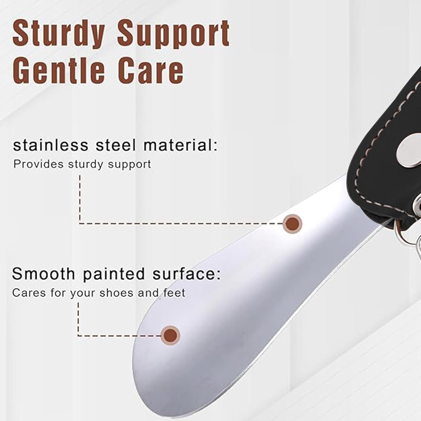 Metal Shoe Horn with Holster, 1 Pc Foldable Shoe Horn with Keychain, Travel Mini Stainless Steel Shoe Spoon