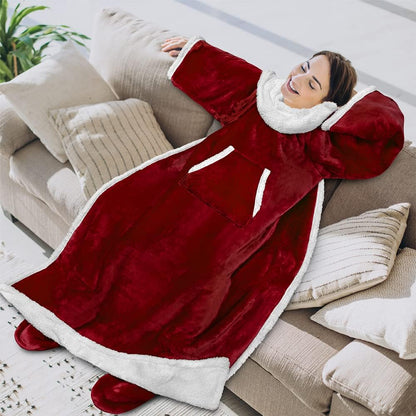 PAVILIA Fleece Blanket with Sleeves, Foot Pockets for Women Men Adults, Plush Wearable Blanket Throw Wrap, Warm Snuggle Blanket Robe, Cozy Gift Ideas Wife Mom, Dark Purple