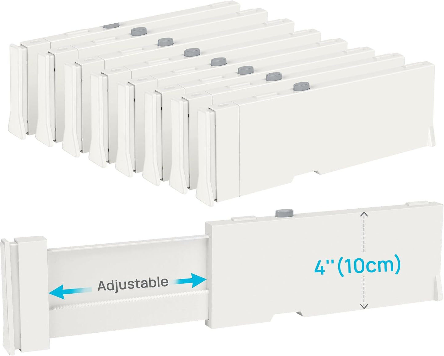 Vtopmart Drawer Dividers for Clothes 8 Pack, Adjustable 4" High Expandable from 11.3"-17" Dresser Drawer Organizer, Plastic Drawers Separators for Dresser, Baby Clothes, Kitchen and Office Storage | Adjustable Drawer Organizer, Dresser Clothes Separator,