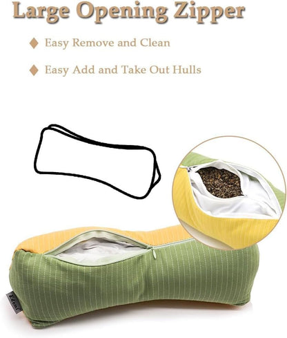 Buckwheat Cervical Neck Roll Pillow, Adjustable Firm Support for Neck Pain Relief, 15.7x6 Inch Buckwheat Hull Pillow for Back Side Sleepers