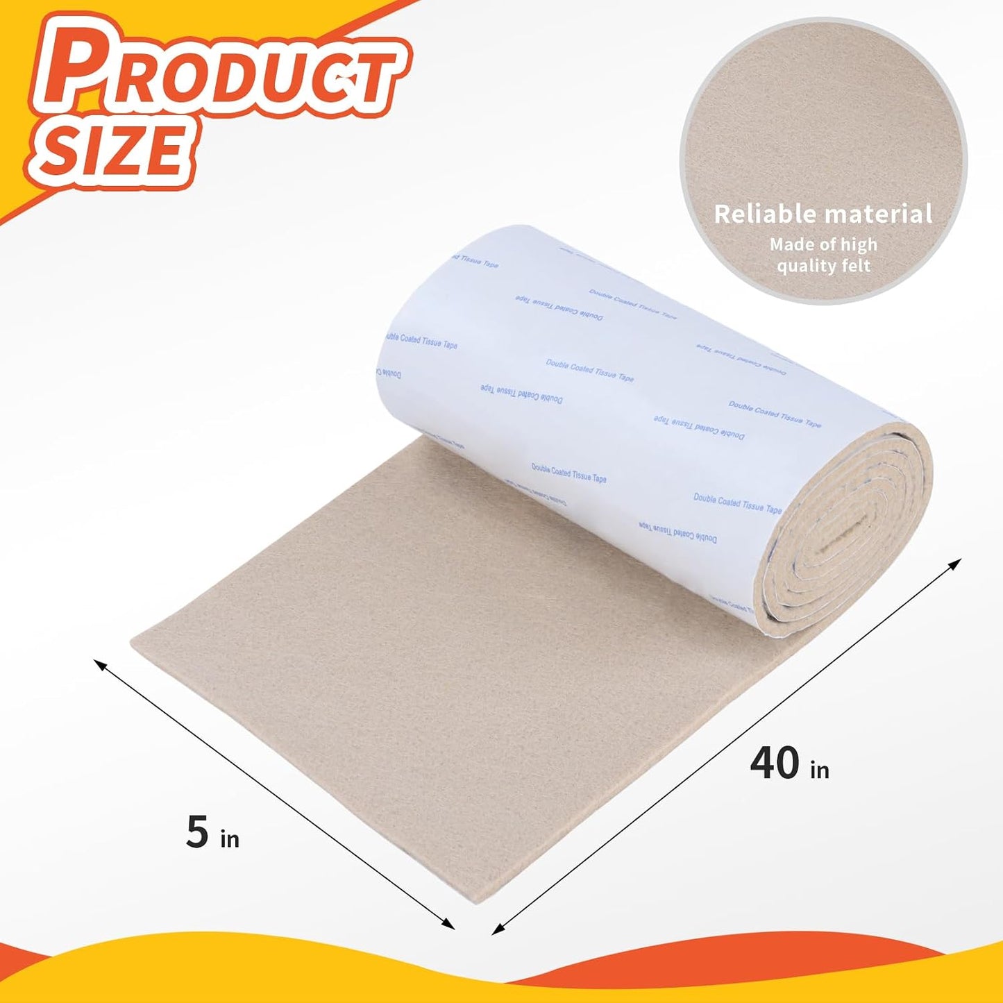 Felt Furniture Pads, 40 x 5 x 0.12 Inch Felt Strips | Non Slip Self Adhesive Cuttable Heavy Duty Felt Tape for Protecting Hardwood Floors Chair Wall Protector, Black