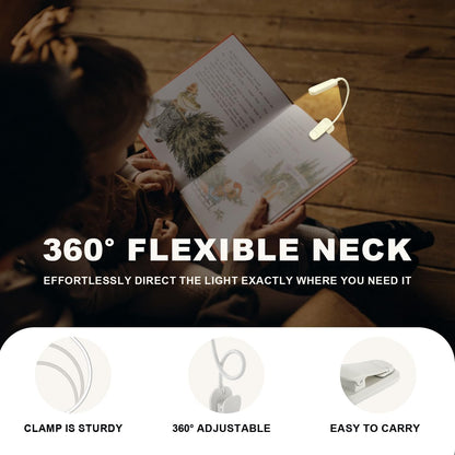 Rechargeable Book Light for Reading in Bed 25 LED - Eye Caring 15 Level Stepless Dimming, Extended 90Hrs Runtime, Lightweight Clip on Light, Gifts for Book Lovers, Black