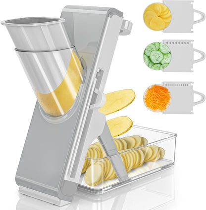 Eletronova Safe Mandoline Slicer for Kitchen, Vegetable Slicer with Container, French Fry Cutter, All in 1 Julienne Slicer for Potato, Thickness Adjustable, Detachable Blade (Green)