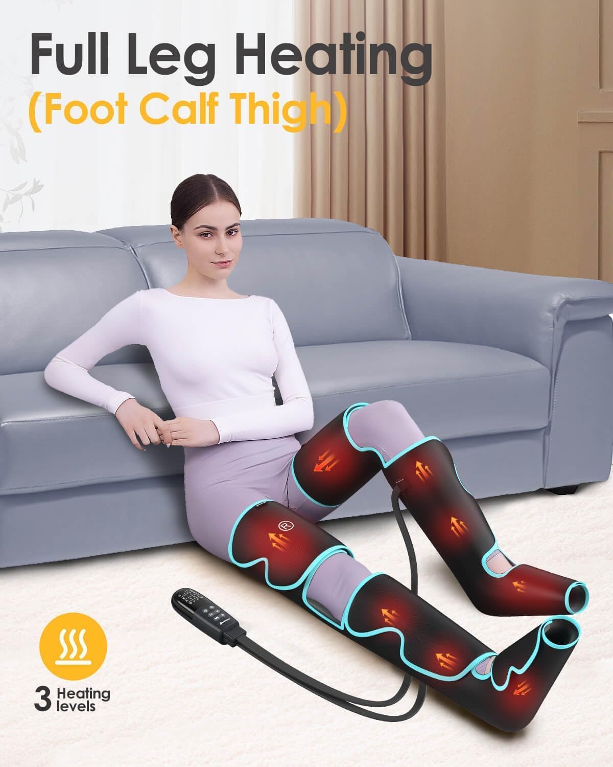 SLOTHMORE Leg Massager with Air Compression for Circulation, 3-in-1 Full Leg Heating for Foot Calf Thigh, 4 Modes 4 Intensities 2 Heat Levels, Compression Device for Swollen Legs, RLS Pain Relief