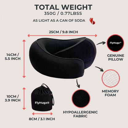 FlyHugz® Neck Travel Pillow Memory Foam Neck Pillow, Gray