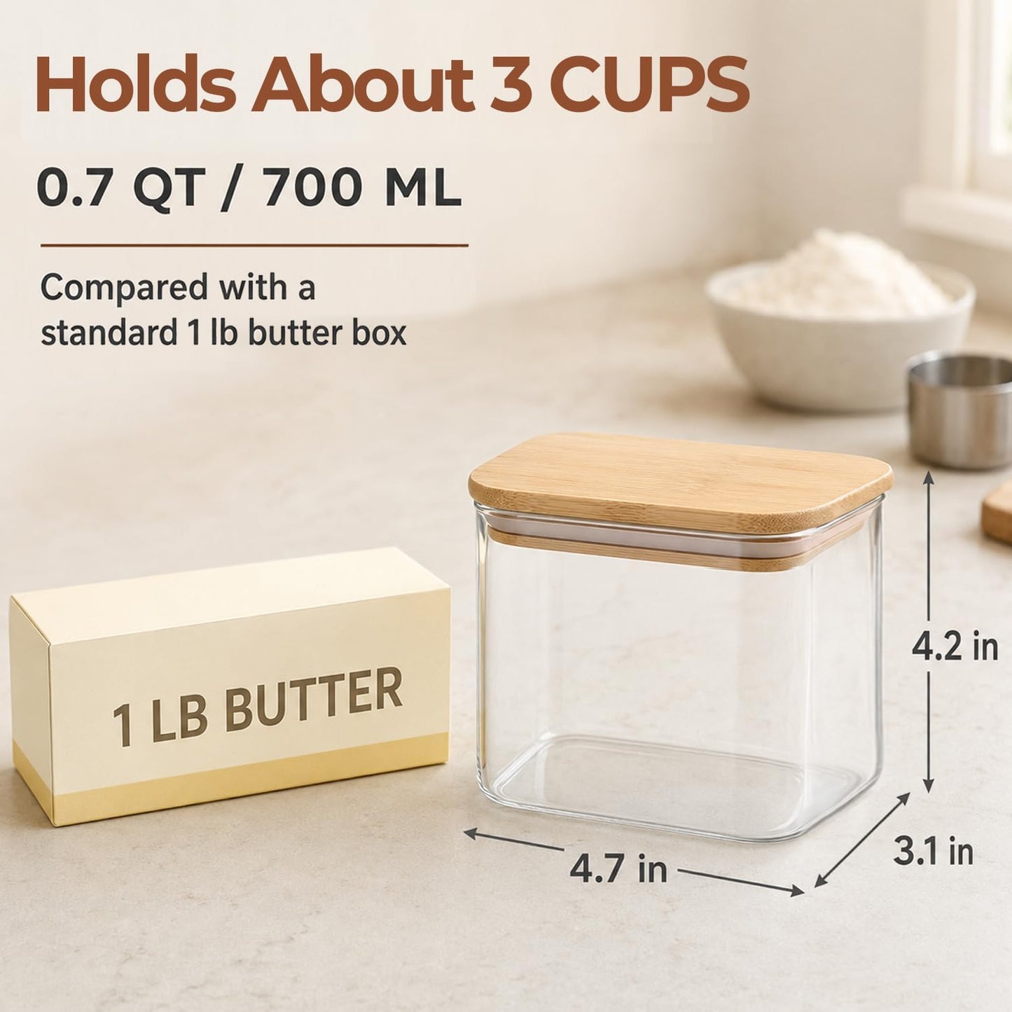 ComSaf Spice Jars 8oz Set of 6, Small Seasoning Containers with 9 Labels | Small Glass Jars With Labels, Empty Rectangle Canisters, Spice Rack Organization, Loose Tea, Herb, Powder, Dry Good, BPA Free