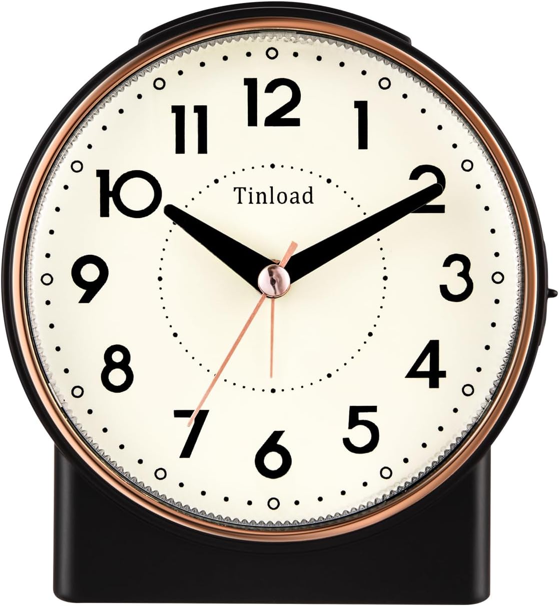 Tinload 4.3" No Ticking Analog Alarm Clock,Silent Readable for Seniors,Easy to Set,Gradual Rise Alarm,Big Numbers,On/Off Switch on Side,Gentle Wake,Snooze,Lighted on Demand,Battery Operated,Black