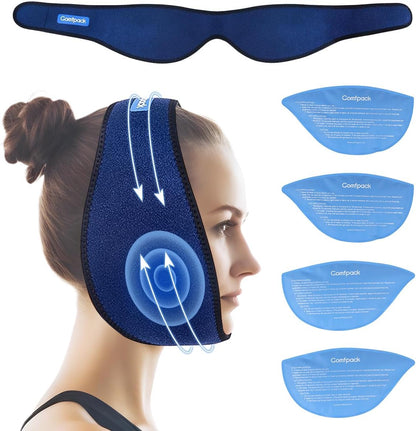 Comfpack Face Ice Pack Wrap for TMJ Relief with 4 Reusable Gel Packs | Hot Cold Therapy, Wisdom Teeth Ice Pack Head Wrap for Tooth Extraction & Teeth Removed, Oral Surgery, Cosmetic Injection