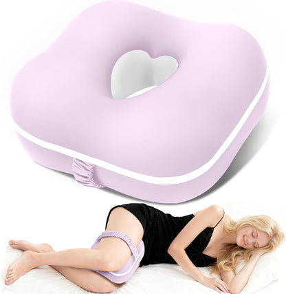 Memory Foam Knee Pillow for Side Sleepers, Supportive Leg Pillow with Heart Cutout Design and Adjustable Strap, Contoured Between Knees Pillow for Side Sleeping, Alignment Support, Gray