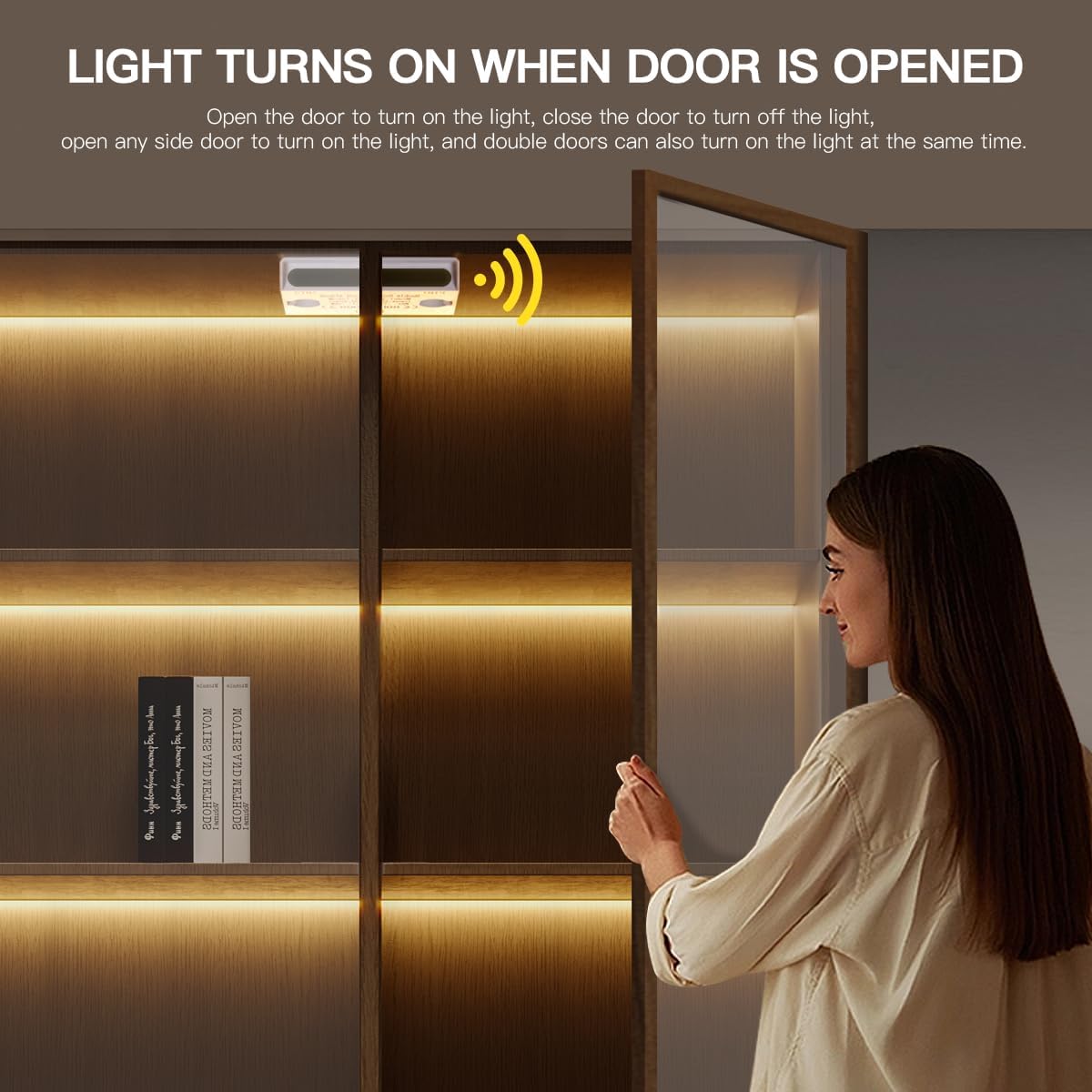 COB LED Strip Lights 12V,6-in-1 Door Sensor Control Under Cabinet Lighting Kit with 60W Adapter 6.56Ft Flexible LED Tape Light for DIY Wardrobe, Shoe Racks, Display Cabinets, Kitchen Cabinets