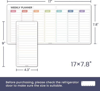 ALEZEL Magnetic Weekly Calendar Whiteboard for Fridge, Refrigerator Dry Erase Weekly White Board, Includes Magnetic Weekly Planner for Fridge with 2 List Boards, 4 Markers + Eraser