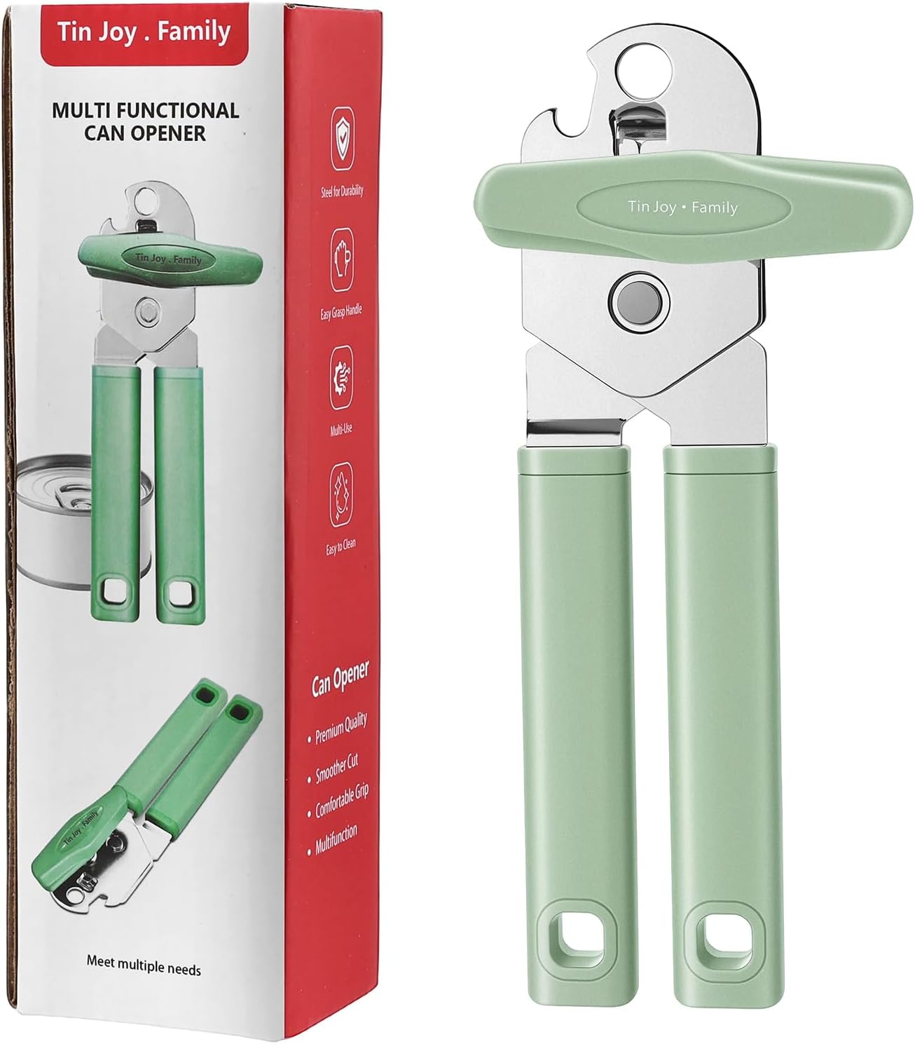 Tin Joy Family™ Manual Can Opener – Sharp Blade with No Sharp Edges, Easy Grip Handle for Arthritis Hands, Smooth Lid Safety Cutter for Elderly & Weak Hands (Grape purple)