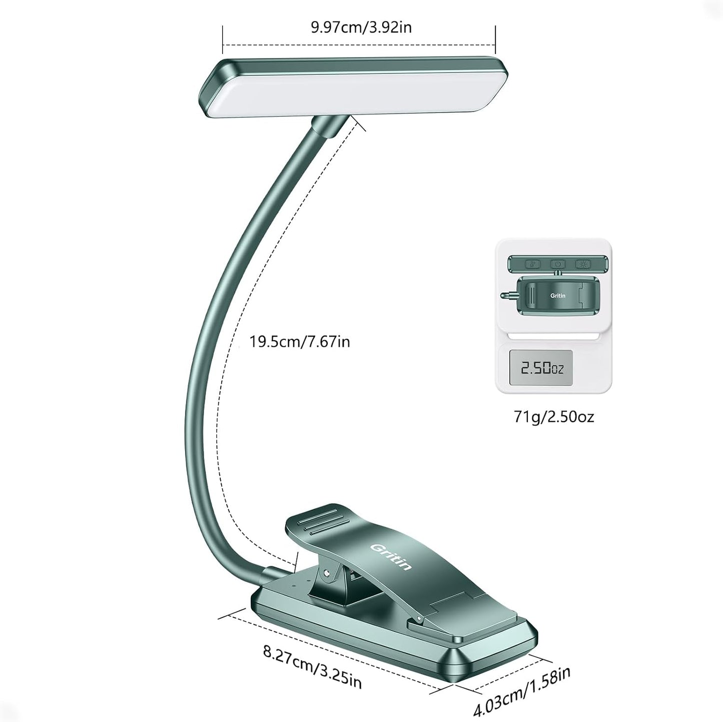 Gritin 19 LED Rechargeable Book Light for Reading in Bed | Eye Caring 3 Color Temps,Stepless Dimming Brightness,Memory Function,90 Hrs Runtime Lightweight Clip on Light for Book Lovers