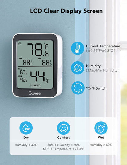 Govee Indoor Hygrometer Thermometer H5075 with Bluetooth App Control | Room Temperature Humidity Meter, 164ft Remote Monitor, Smart Alerts, 2 Years Data Storage Export, for Bedroom Wine Cellar