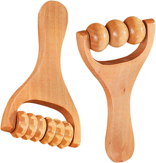 2Pcs Wooden Body Roller Massage Tool for Muscle Relief Neck Foot Shoulder Manual Muscle Roller for Home Office Travel