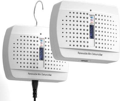 2 Pack Small Dehumidifier, Rechargeable Moisture Absorbers, Gun Safe Mini Dehumidifiers Humidity Absorbers, Damp Rid, Portable for Car Closet Bathroom Wardrobe Small Room