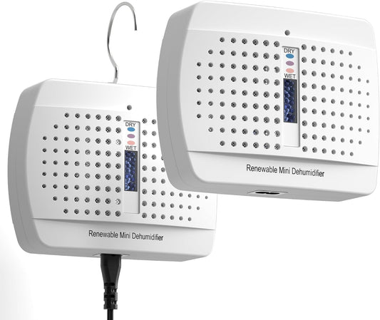 2 Pack Small Dehumidifier, Rechargeable Moisture Absorbers, Gun Safe Mini Dehumidifiers Humidity Absorbers, Damp Rid, Portable for Car Closet Bathroom Wardrobe Small Room