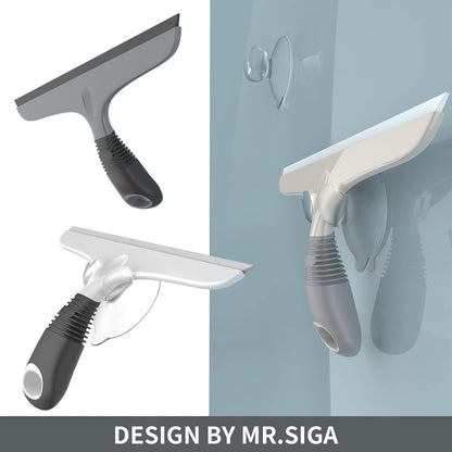 MR.SIGA Silicone Squeegee for Shower Doors, 10 inch, White & Gray, 2 Pack | Shower squeegee for glass doors, streak free squeegee for windows, showers and glass surfaces, includes suction hook