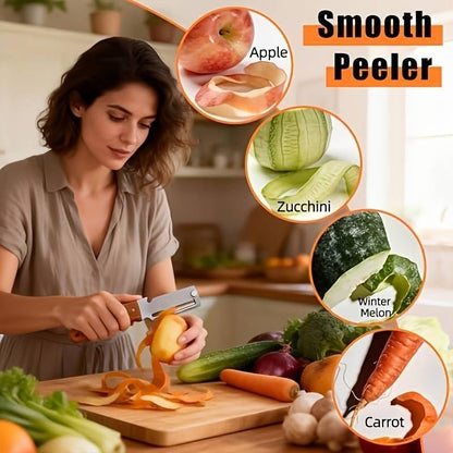 Multifunctional Vegetable Peeler,3 in 1 Stainless Steel Potato Peeler with Bottle Opener,Wooden Handle Fruit&Veggie Peeler for Kitchen,Carrot Apple Peeling Tool, GreenOnion Shredder Kitchen Gadget,1PC
