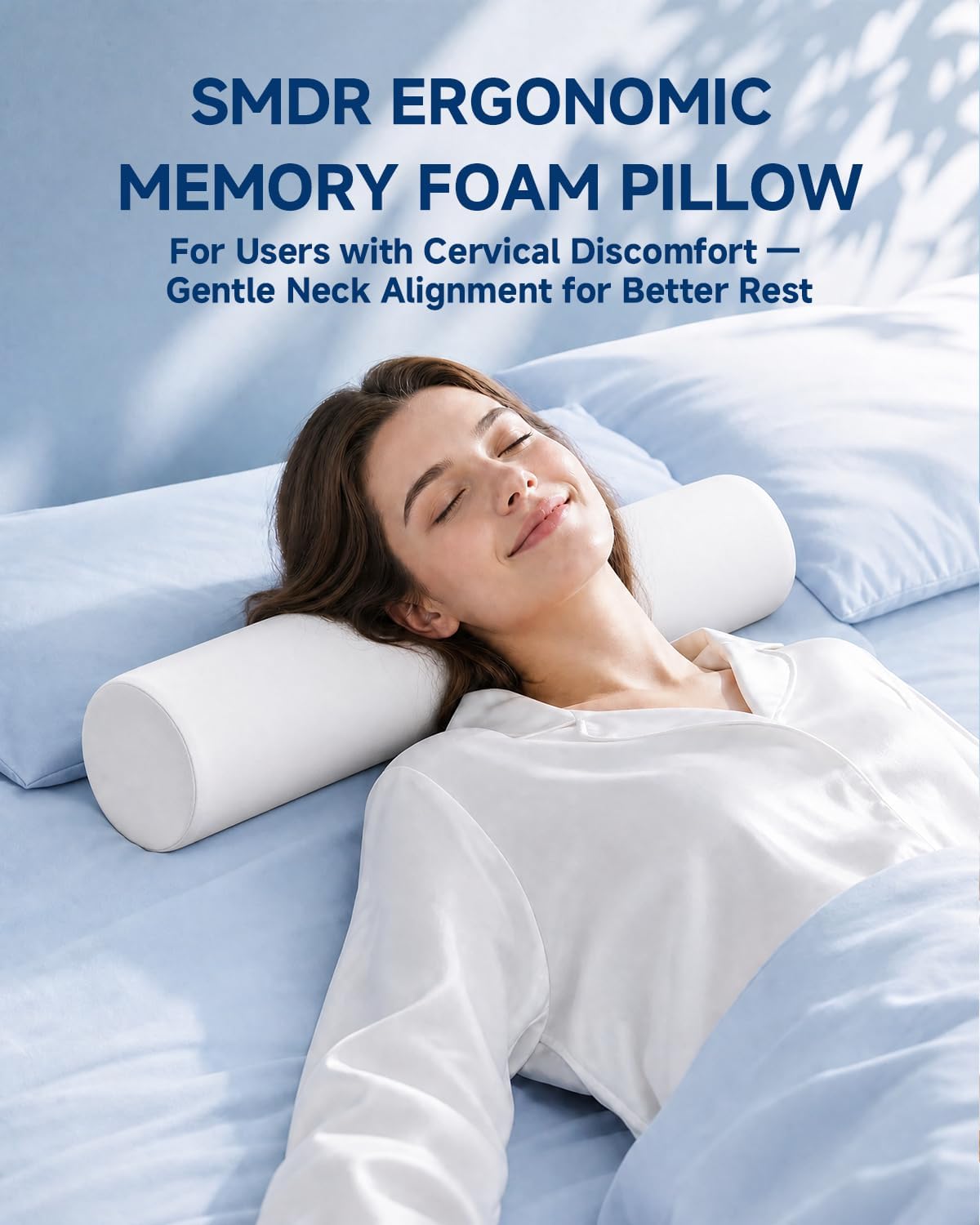 SMDR Cervical Neck Pillow for Pain Relief Sleeping, Memory Foam Neck Roll with Firm Ergonomic Support, Round Bolster for Neck and Shoulder Comfort, Washable Cover, 4.71" x 23.61"