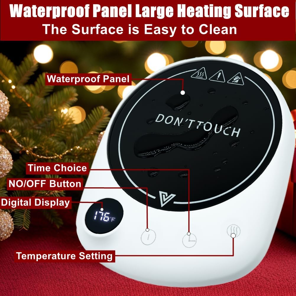 ARISKEY Coffee Mug Warmer，Smart Cup Warmer Auto Shut Off with 5 Temp and 1-12H Timer Setting,50W Electric Beverage Tea Milk Warmer for Cups, Heating Plate Candle Wax Warmer Up to 176℉(Touch Button)