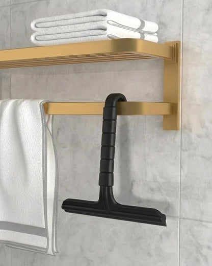 2-in-1 Silicone Shower Squeegee with Hook,Dual-Sided Design with Scraper & Scrub Surface,Rust-Proof Stainless Core,Streak-Free Bathroom Squeegee for Glass Doors,Mirrors,Windows,Car Windshields (Black)