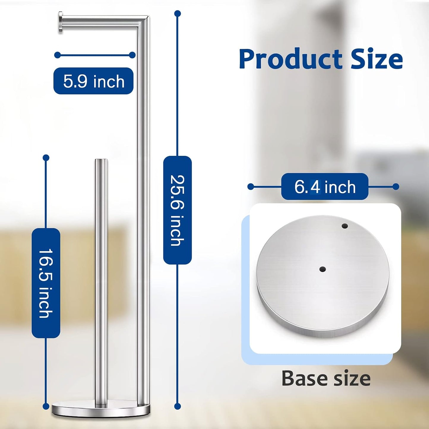 Toilet Paper Holder Stand, Bathroom Free Standing with Storage, Black | Rustproof Toilet Paper Roll Holder for 4 Rolls,with Non-Slip Stable Base,Bathroom Organizers and Storage